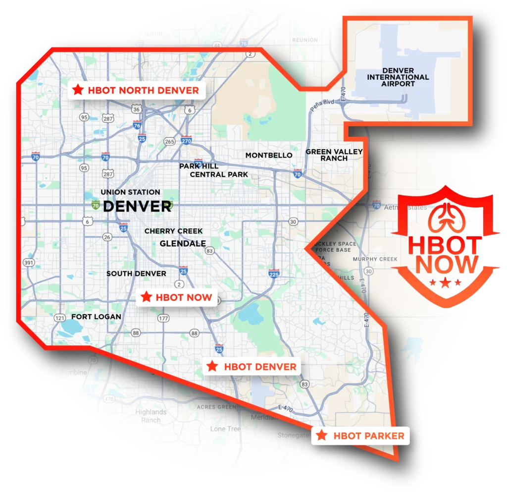 HBOT Denver service area map showing Denver metro locations